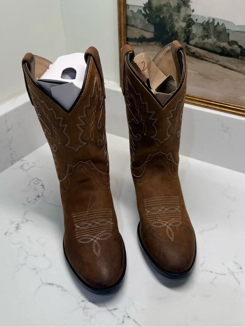 Classic Brown Western Cowboy Boots - Like New w/ Box